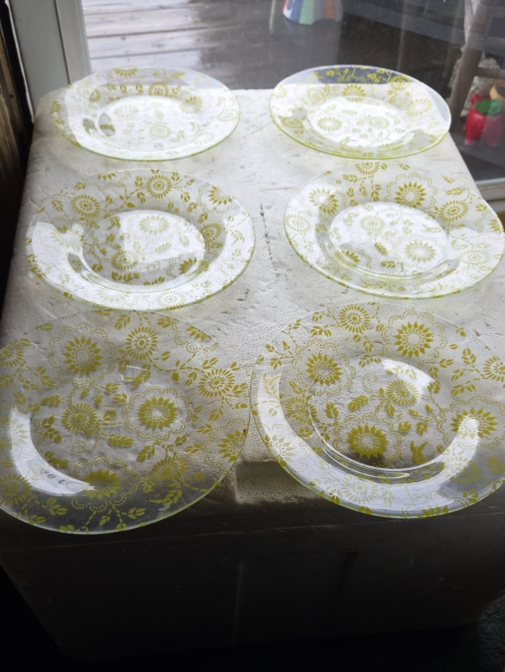 Sydenstricker glass Sun Flower Cap Cod Cottagecore 6 Salad Plates Mcm 1970